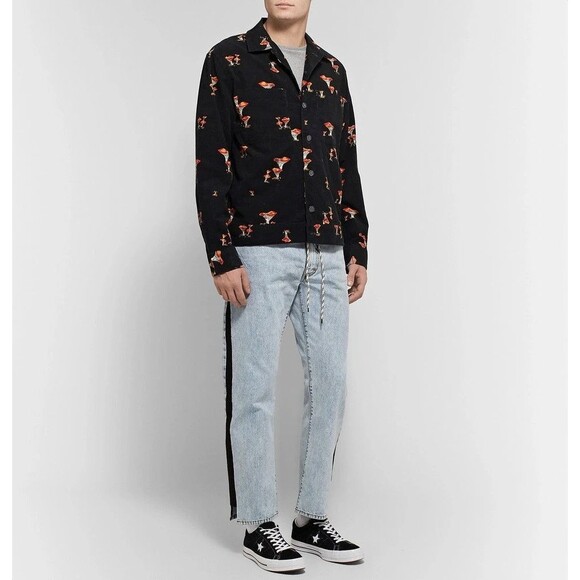 Stussy Camp Collar Black Mushroom Graphic Print Cotton Cord Shirt Button M NWT - Picture 1 of 12